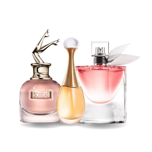 Combinatie van 3 geuren SCANDAL, J'ADORE and LA VIE EST BELLE 100 ml